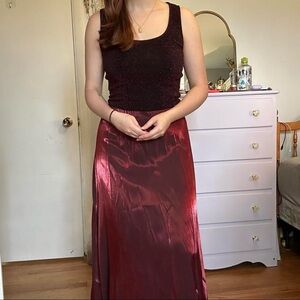 Vintage burgundy maxi dress with matching sweater